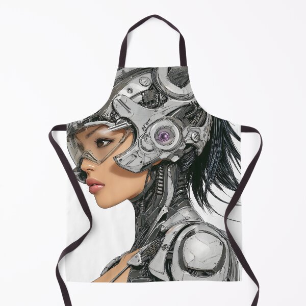 Item preview, Futuristic Asian Female Cyborg Chrome Poster | Black Hair & Orange Visor | Retrofuturism Sci-Fi Wall Art 2 designed and sold by Velvetcosmonova.