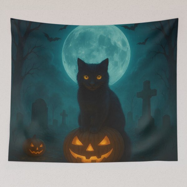 Item preview, Black Cat on Pumpkin Graveyard Scene designed and sold by Ngothaovinh.