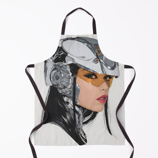 Item preview, Futuristic Asian Female Cyborg Chrome Poster | Black Hair & Orange Visor | Retrofuturism Sci-Fi Wall Art 1 designed and sold by Velvetcosmonova.