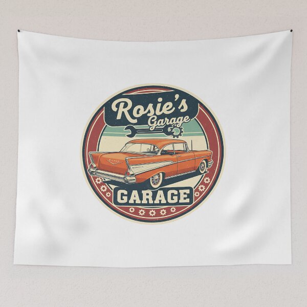 Item preview, Rosie's Garage - Classic Garage - Vintage Car Art designed and sold by RedDelaney.