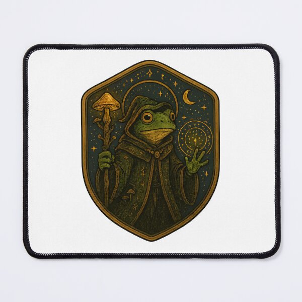 Item preview, Frog Wizard Badge Sticker – Magical Fantasy Frog with Mushroom Staff and Runes designed and sold by Papurica.