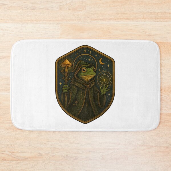 Item preview, Frog Wizard Badge Sticker – Magical Fantasy Frog with Mushroom Staff and Runes designed and sold by Papurica.