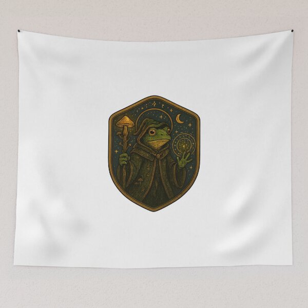 Item preview, Frog Wizard Badge Sticker – Magical Fantasy Frog with Mushroom Staff and Runes designed and sold by Papurica.