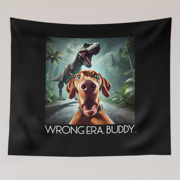 Item preview, Crazy Vizsla Selfie T-Rex Dinosaur Wrong Era Buddy Dog Lover designed and sold by Kimberley King Art  King Art.