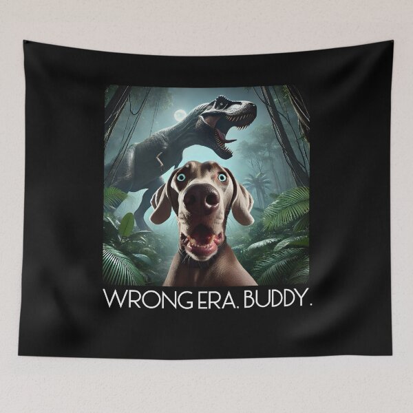 Item preview, Crazy Weimaraner Selfie T-Rex Dinosaur Wrong Era Buddy Dog Lover designed and sold by Kimberley King Art  King Art.