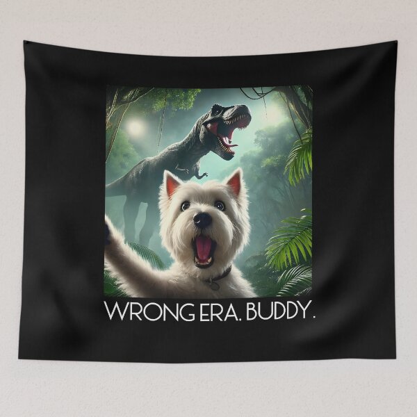 Item preview, Crazy West Highland White Terrier Selfie T-Rex Dinosaur Wrong Era Buddy Dog Lover designed and sold by Kimberley King Art  King Art.