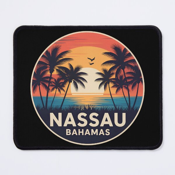 Item preview, Nassau Bahamas Sunset – Vintage Tropical Palm Tree Circle Design designed and sold by VividOrganica.