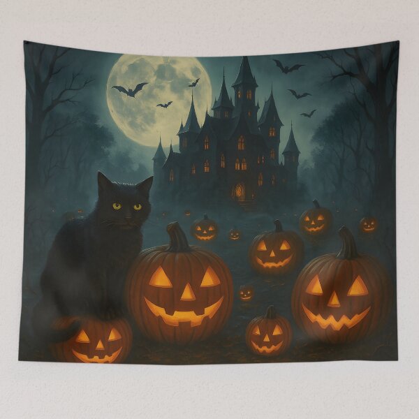 Item preview, Haunted Castle Black Cat Halloween Art designed and sold by Ngothaovinh.