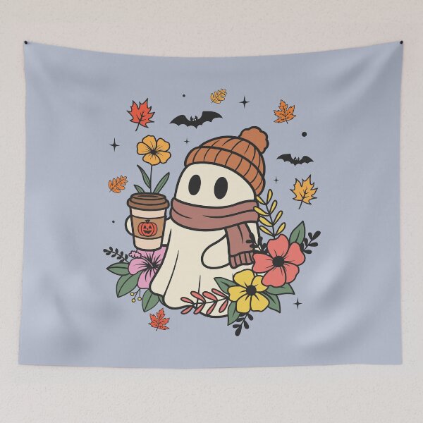 Item preview, Cute Ghost with Coffee designed and sold by NettiesWallArt.