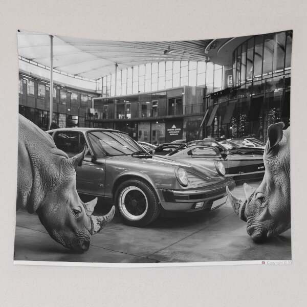 Item preview, Rhinos and the Porsche designed and sold by Magenta Bee Design.