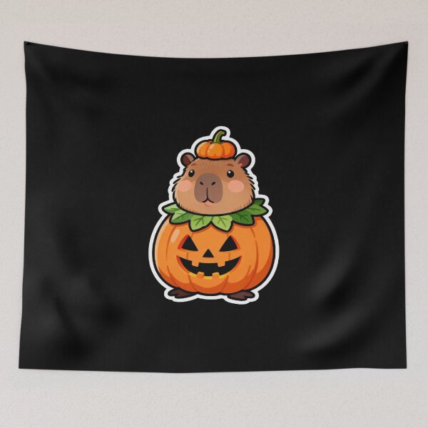 Item preview, Cute Capybara in a Pumpkin Costume for Halloween designed and sold by Tim Mendy.
