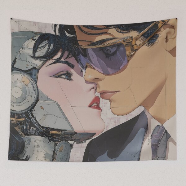 Item preview, Retro Futuristic Cyborg & Couple Poster – 80s Synthwave Pop Art Style 3 designed and sold by Velvetcosmonova.