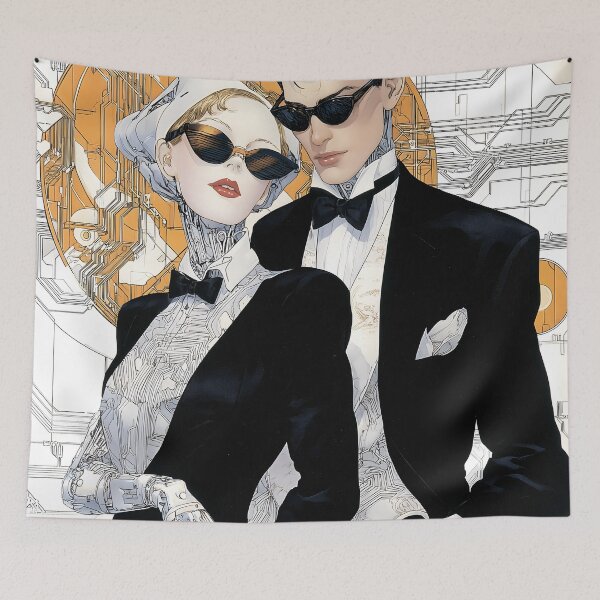 Item preview, Retro Futuristic Cyborg & Couple Poster – 80s Synthwave Pop Art Style 5 designed and sold by Velvetcosmonova.