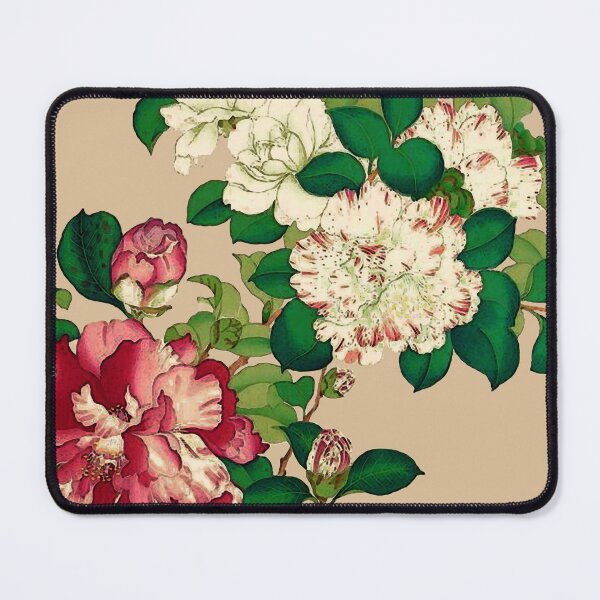 Item preview, Vintage Japanese Camellias. Deep Pink on Beige   designed and sold by Marymarice.