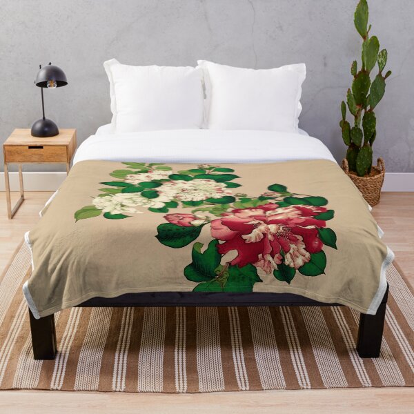 Item preview, Vintage Japanese Camellias. Deep Pink on Beige   designed and sold by Marymarice.