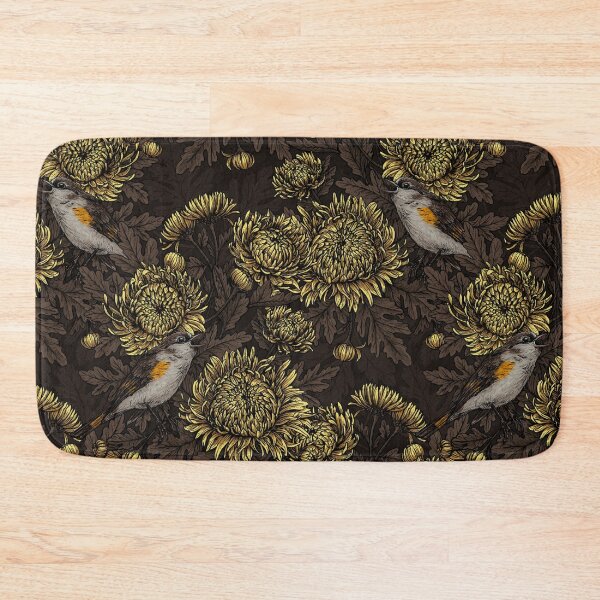 Item preview, Redstarts in the chrysanthemums in brown and yellow designed and sold by Katerina Mitkova Kirilova.