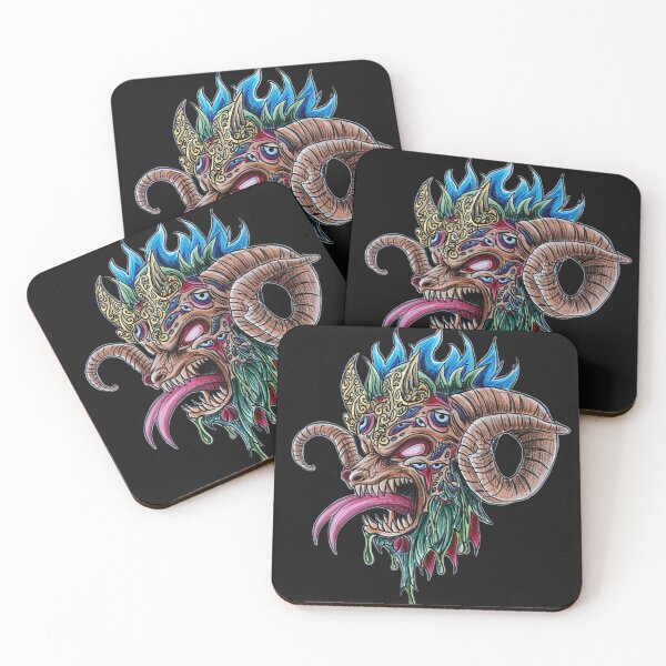 Item preview, Cool retro horror Heavy Metal ram beast monster flaming evil creature design artwork illustration designed and sold by Vintage Designs +.