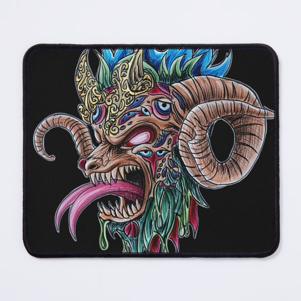 Item preview, Cool retro horror Heavy Metal ram beast monster flaming evil creature design artwork illustration designed and sold by Vintage Designs +.