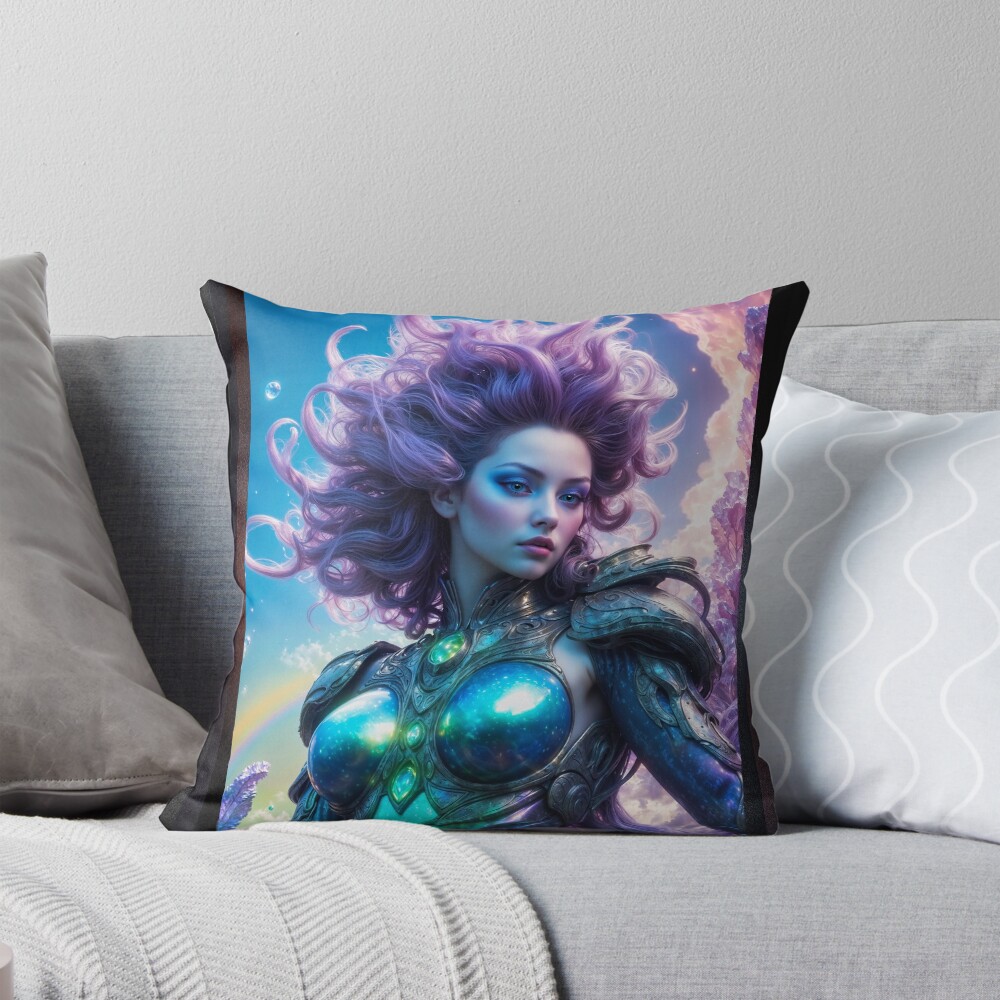 Turquoise Vision Of The Astral Sentinel Cygennia Voltis Mesmerizing AI Concept Art by Xzendor7 Decorative Art Print Throw Pillow