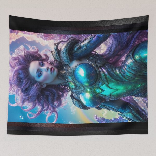 Item preview, Turquoise Vision Of The Astral Sentinel Cygennia Voltis Mesmerizing AI Concept Art by Xzendor7 designed and sold by Xzendor7 Digital Art Creations.