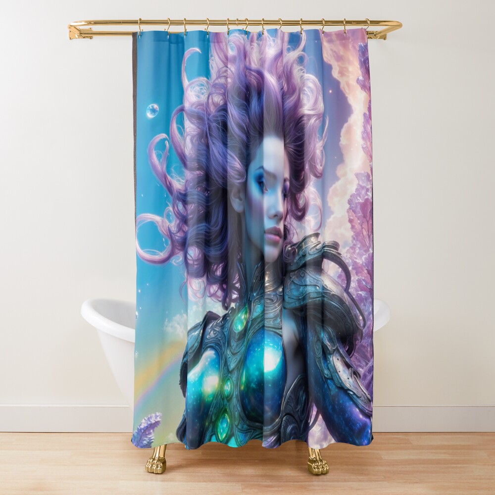 Turquoise Vision Of The Astral Sentinel Cygennia Voltis Mesmerizing AI Concept Art by Xzendor7 Decorative Art Print Shower Curtain