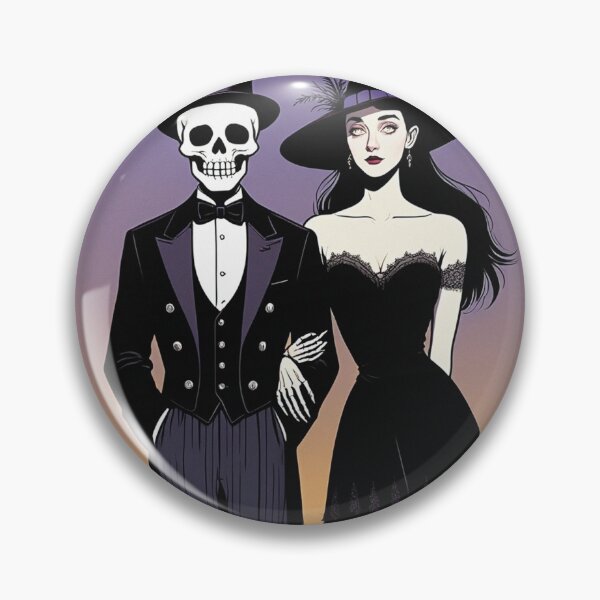 Item preview, Fancy dapper Skeleton man and Witch girl cool horror art designed and sold by Vintage Designs +.