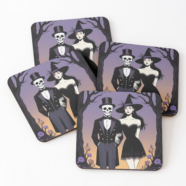 Item preview, Fancy dapper Skeleton man and Witch girl cool horror art designed and sold by Vintage Designs +.