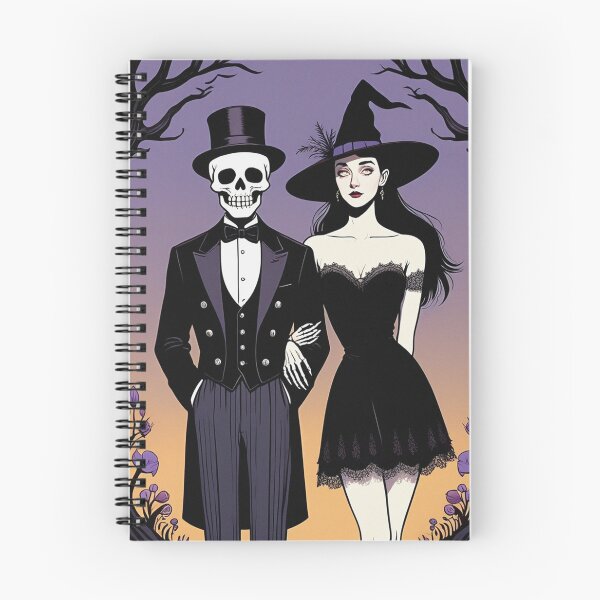 Item preview, Fancy dapper Skeleton man and Witch girl cool horror art designed and sold by Vintage Designs +.