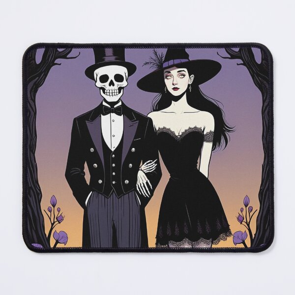 Item preview, Fancy dapper Skeleton man and Witch girl cool horror art designed and sold by Vintage Designs +.