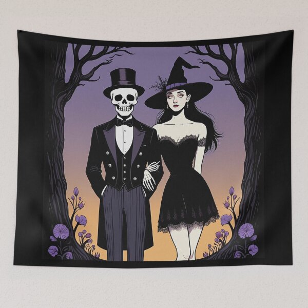 Item preview, Fancy dapper Skeleton man and Witch girl cool horror art designed and sold by Vintage Designs +.