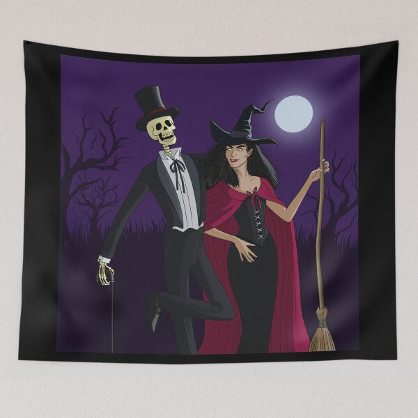 Item preview,  Fancy dapper Skeleton man and Witch girl cool horror art designed and sold by Vintage Designs +.