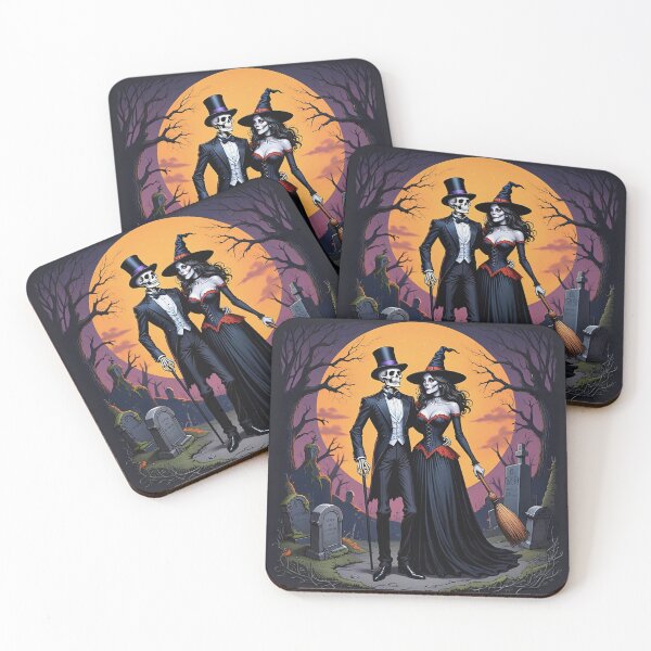 Item preview, Fancy dapper Skeleton man and Witch girl cool horror art designed and sold by Vintage Designs +.