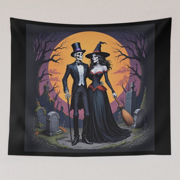 Item preview, Fancy dapper Skeleton man and Witch girl cool horror art designed and sold by Vintage Designs +.