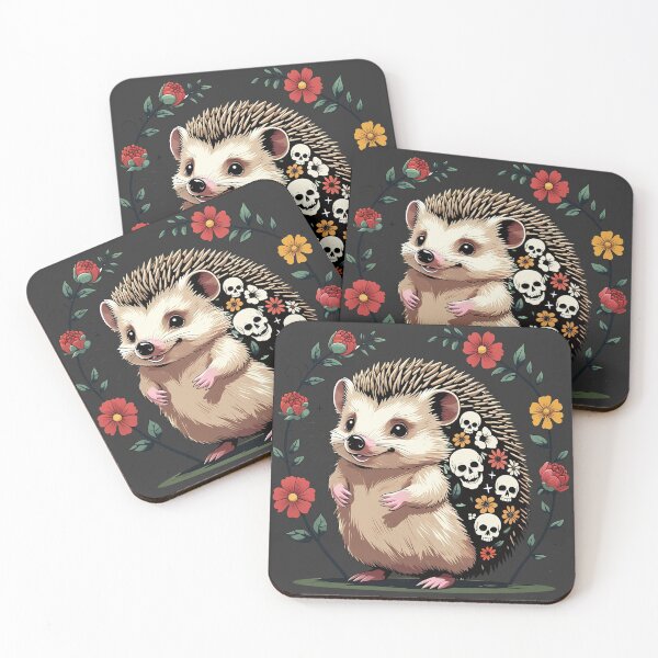 Item preview, Cute Gothic Hedgehog with Flowers and Skulls – Creepy Cute Animal Art designed and sold by MariPon.
