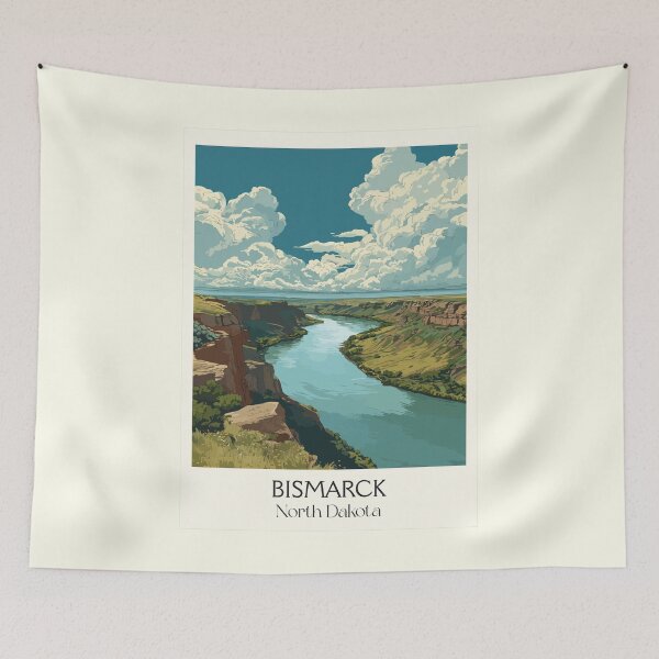 Item preview, Bismarck North Dakota Vintage Poster | Missouri River Bluffs Art Print | State Capital Scenery Decor designed and sold by TuncGK.