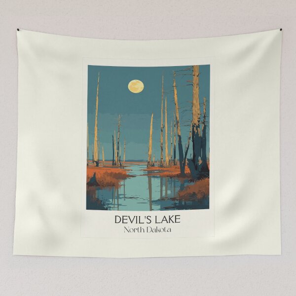 Item preview, Devils Lake North Dakota Vintage Poster | Flooded Forest Scenery Art Print | Lake Region Decor designed and sold by TuncGK.
