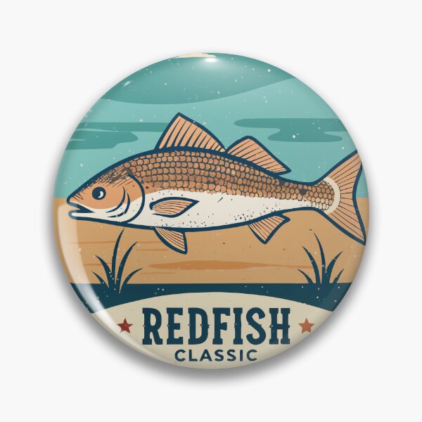 Item preview, Vintage Redfish Classic – Retro Coastal Fishing Badge designed and sold by VividOrganica.