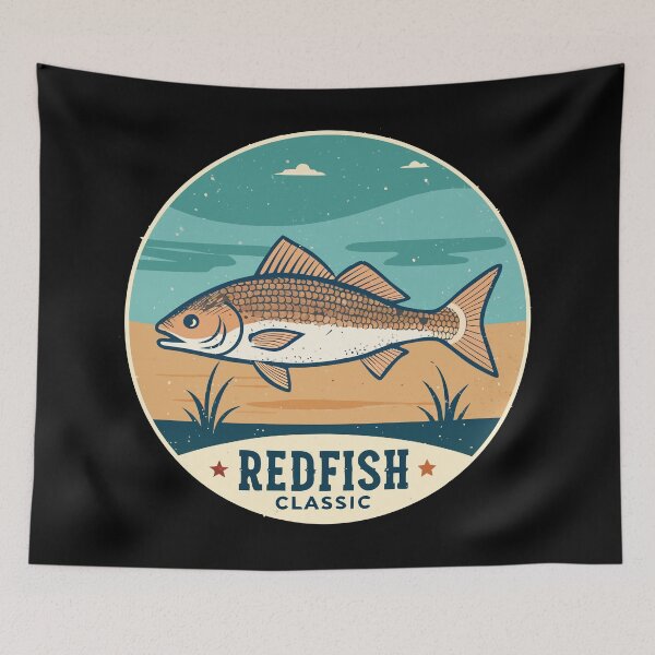 Item preview, Vintage Redfish Classic – Retro Coastal Fishing Badge designed and sold by VividOrganica.