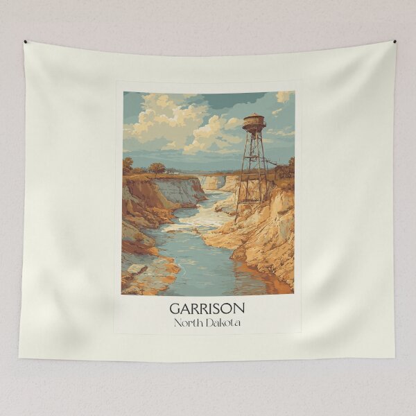 Item preview, Garrison North Dakota Vintage Poster | Lake Sakakawea Dam Art Print | Missouri River Decor designed and sold by TuncGK.