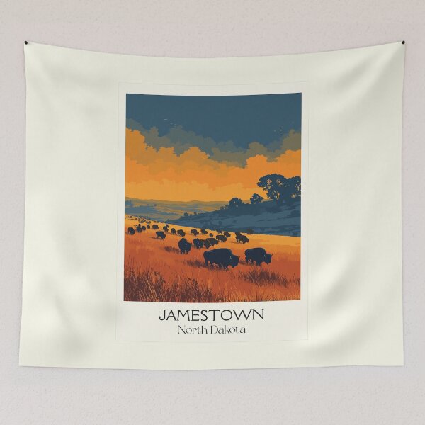 Item preview, Jamestown North Dakota Vintage Poster | American Bison Art Print | Prairie Sunset Decor designed and sold by TuncGK.