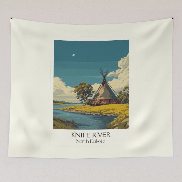 Item preview, Knife River North Dakota Vintage Poster | Earthlodge Villages Art Print | Native American Heritage Decor designed and sold by TuncGK.