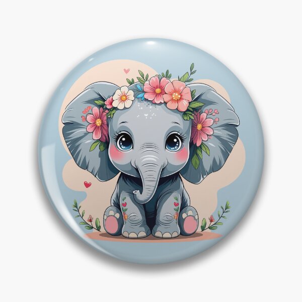 Artikelvorschau, Niedliches Elefantenbaby mit Blumen – Kawaii Animal Art entworfen und verkauft von MariPon.