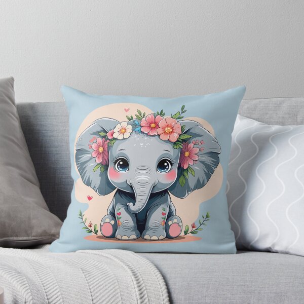 Item preview, Cute Baby Elephant with Flowers – Kawaii Animal Art designed and sold by MariPon.