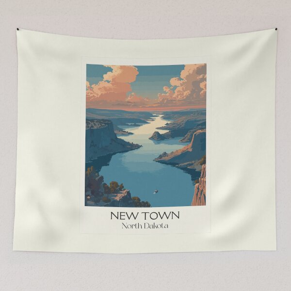 Item preview, New Town North Dakota Vintage Poster | Lake Sakakawea Scenery Art Print | Four Bears Bridge Decor designed and sold by TuncGK.