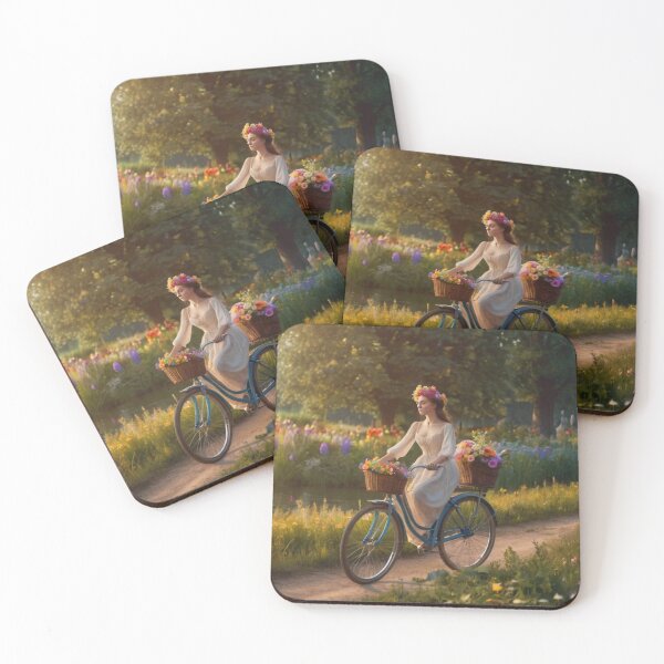 Artikelvorschau, Romantic Lady Bicycling Beside River and Wildflowers entworfen und verkauft von BlareBlare.