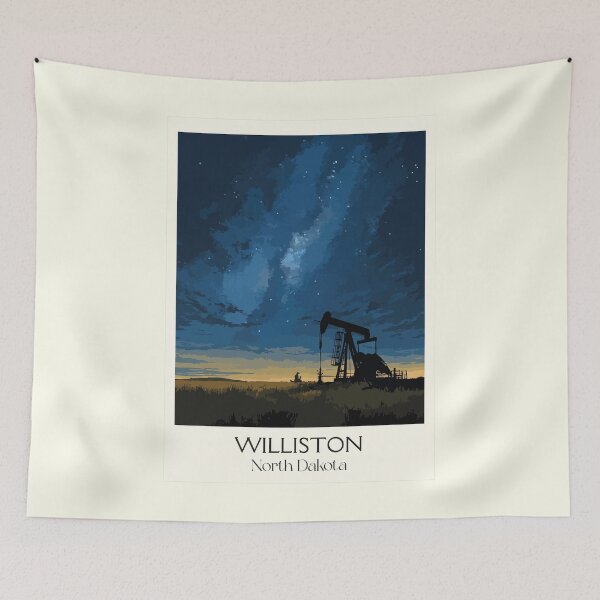 Item preview, Williston North Dakota Vintage Poster | Oil Field Night Sky Art Print | Bakken Scenery Decor designed and sold by TuncGK.