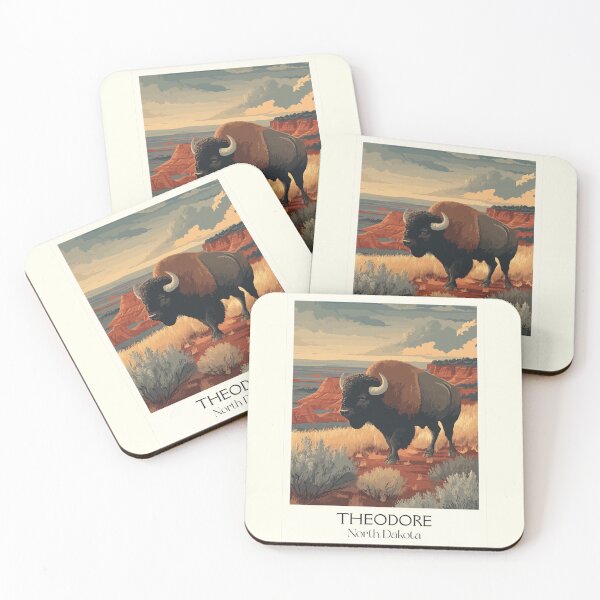 Item preview, American Bison North Dakota Vintage Poster | Badlands Wildlife Art Print | National Park Scenery Decor designed and sold by TuncGK.