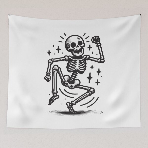 Item preview, Dancing skeleton spooky funny Halloween - dancing skull with bats  designed and sold by cocomelon168.