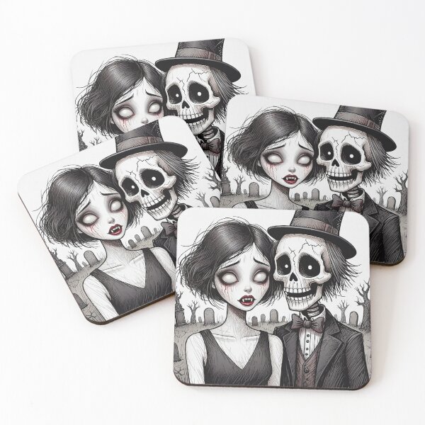 Item preview,  Fancy dapper Skeleton man and creepy zombie girl cool horror art designed and sold by Vintage Designs +.