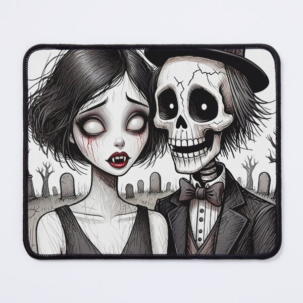 Item preview,  Fancy dapper Skeleton man and creepy zombie girl cool horror art designed and sold by Vintage Designs +.